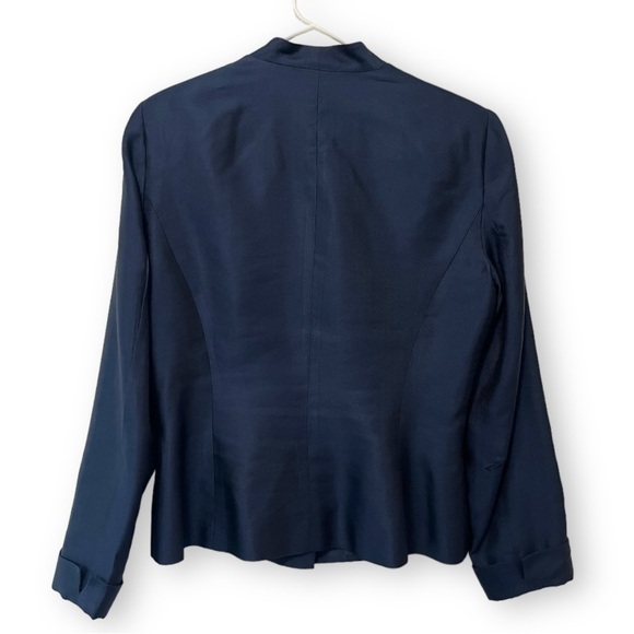 Oscar de la Renta Vintage Navy Blue Silk womens Blazer Evening Jacket - Picture 3 of 11